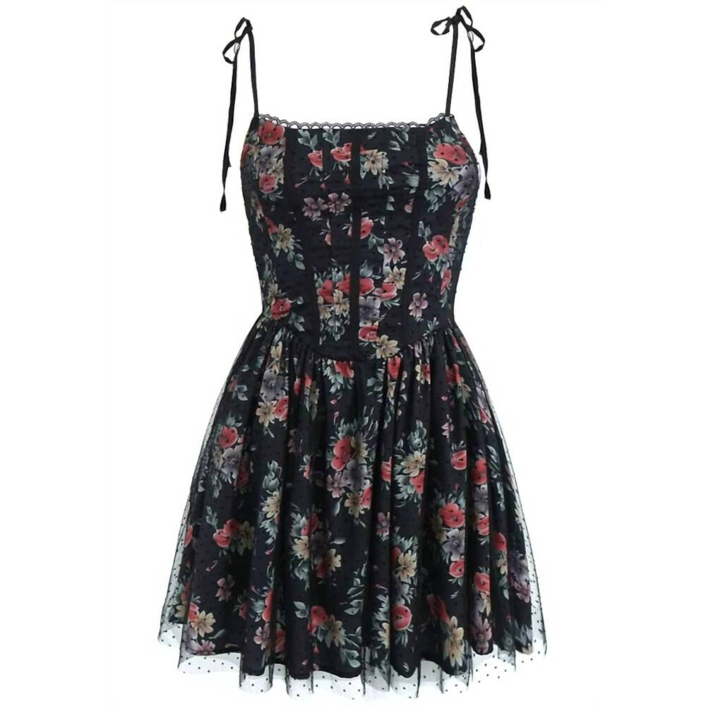 NEW SUN IMPERIAL women's floral print corset style mini dress in black
